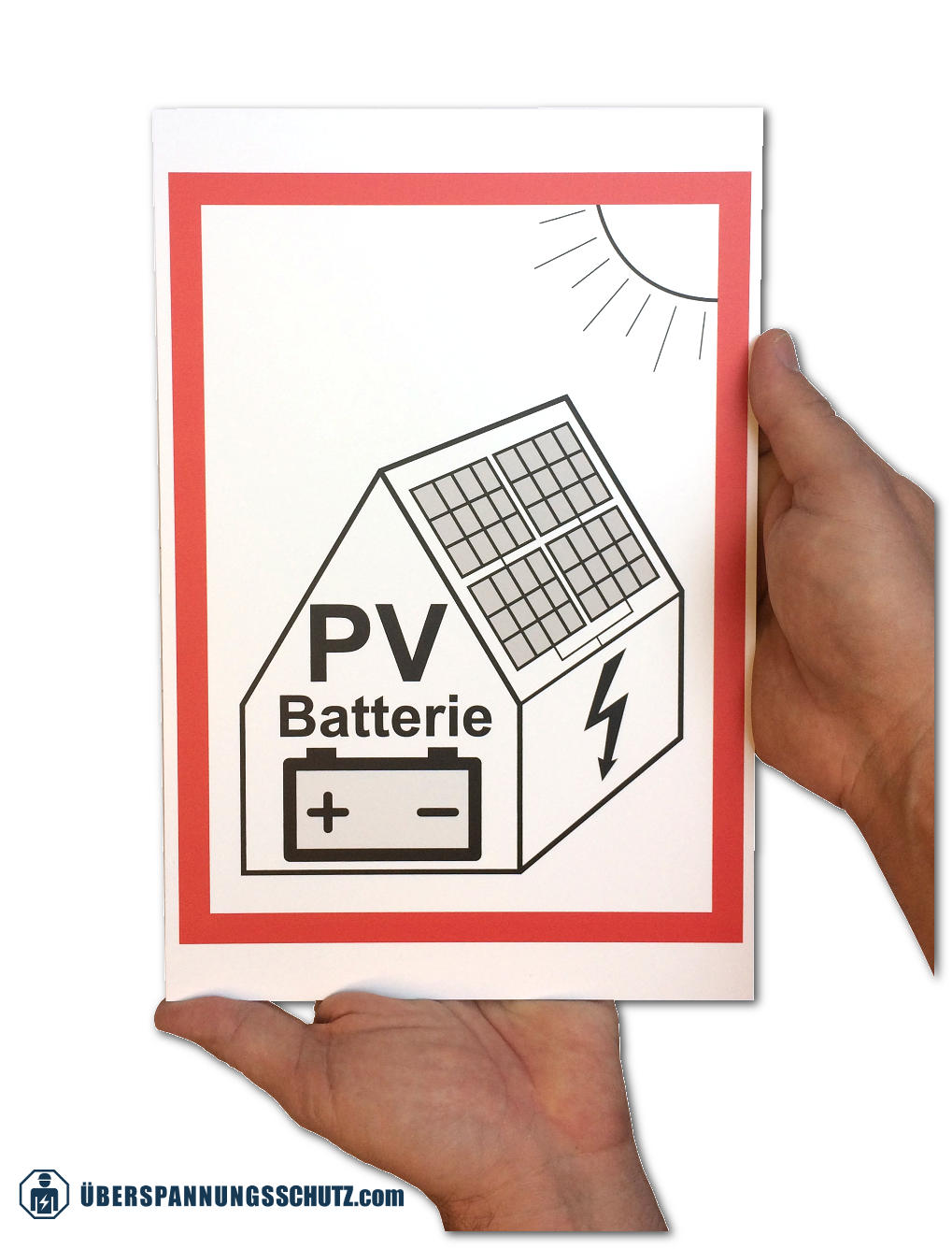 Brandschutzzeichen, Hinweis auf PV-Anlage mit Batteriespeicher, Aufkleber,  Folie, 105 x 148 mm, beim B2B Experten kaufen